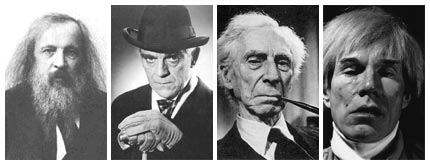 Mendeleiev, Karloff, Russell y Warhol